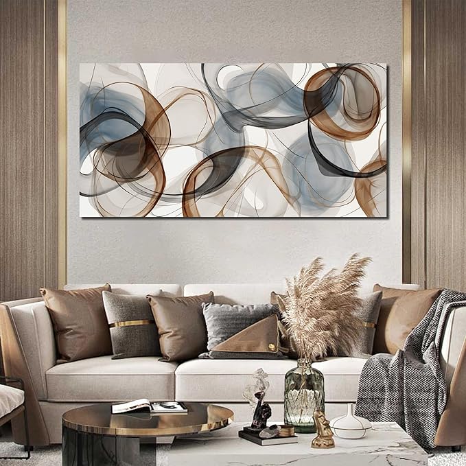 Abstract Art Wall Decor Light Blue Wall Art Brown Canvas Art Print Modern Large Artwork for Bedroom Bathroom Living Room Office 29"x 59"