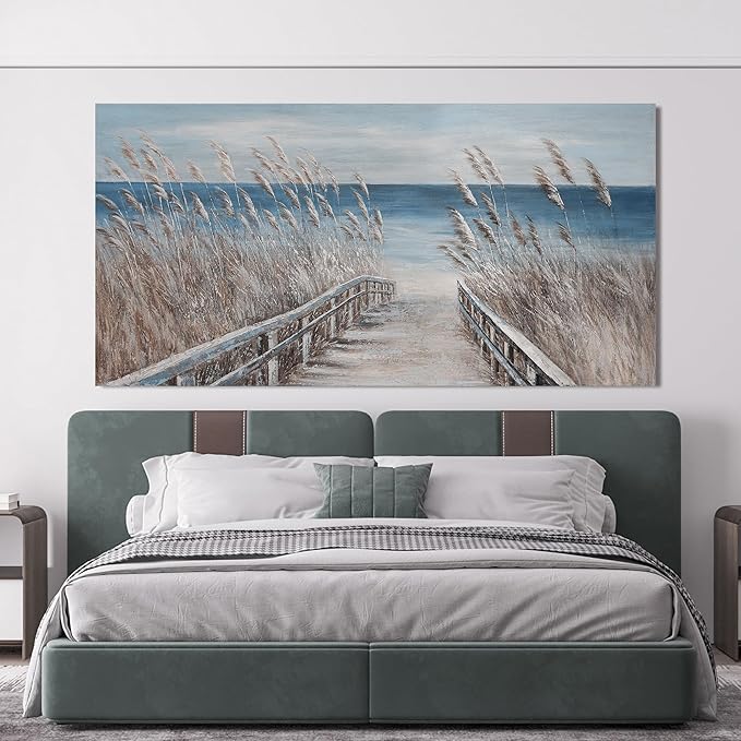 Canvas Wall Art Decor Oversize Modern Wall Art Decorations Artwork for Walls Large Blue Beach Coastal Textured Wall Art Prints Pictures Wall Decor Wall Art 39" X 78" For Walls Home Office Decor