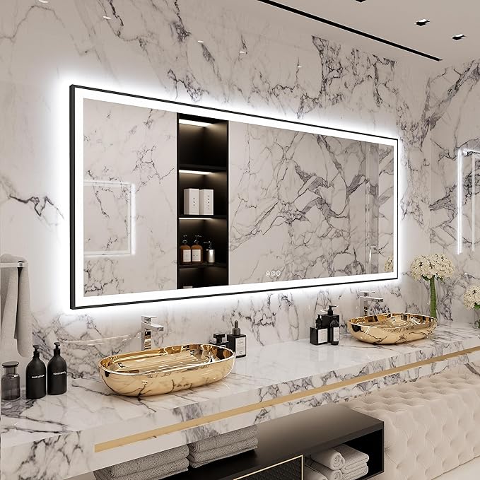 88x38 Large Light Bathroom Mirror - Backlit and Front Lighted LED Wall-Mounted Vanity Mirror Modern Rectangle Black Mirror, Dimmable, Anti-Fog, Memory, Shatterproof, ETL Listed (Horizontal/Vertical)
