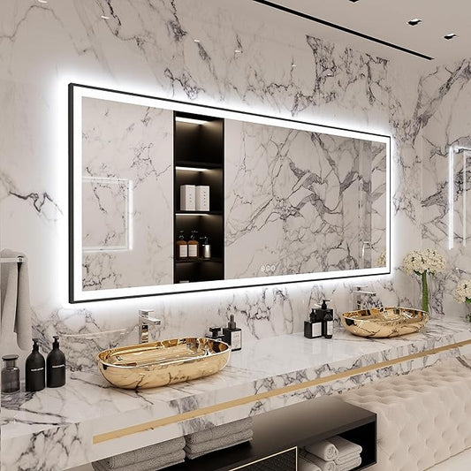 88x38 Large Light Bathroom Mirror - Backlit and Front Lighted LED Wall-Mounted Vanity Mirror Modern Rectangle Black Mirror, Dimmable, Anti-Fog, Memory, Shatterproof, ETL Listed (Horizontal/Vertical)