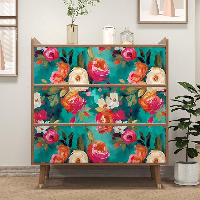 Bright Floral Wall Paper Watercolor Peel and Stick Wallpaper Oil Painting Contact Paper for Countertop Cabinet Wall Shelf Liner Removable Renter Friendly Colorful 17.5 x 196.5In