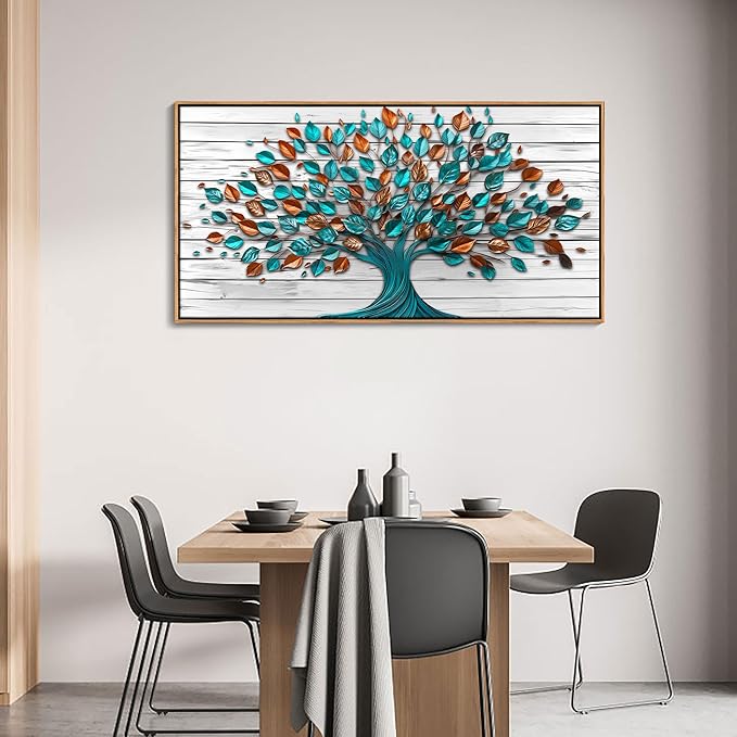 Mofutinpo Tree of Life Wall Art for Living Room, Office, Bedroom & Kitchen - Framed Canvas Painting, 24x48IN