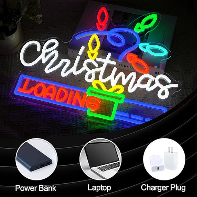 Merry Christmas Neon Sign for Wall Decor USB Powered LED Christmas Gift Loading Neon Light for Xmas Party Home Bar Club Shop Window