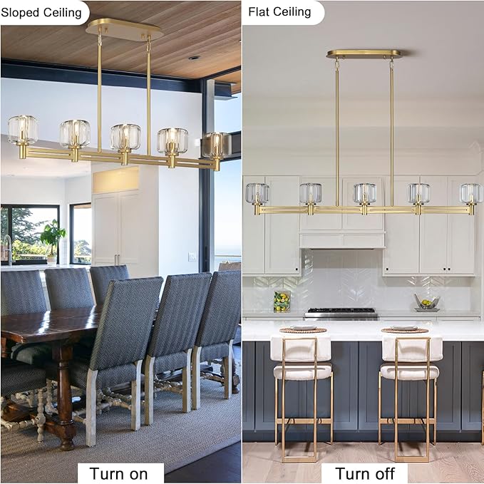Modern Crystal Chandelier, 54" Large Gold Rectangle Chandeliers for Dining Room, 5-Light Kitchen Island Lighting, Light Fixtures Over Table,Pendant Lighting Fixture for Dining Room Bedroom