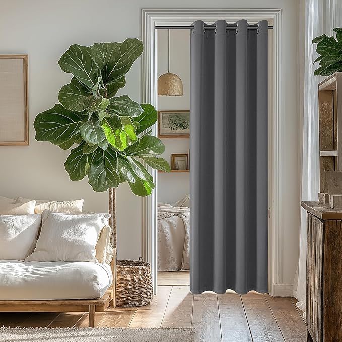 ChrisDowa Blackout Curtains 80 Inches Long for Doorways and Closets, Thermal Insulated Temporary Room Dividers (1 Panel, Grey, 34 x 80 Inch)