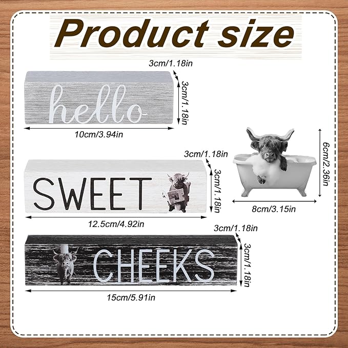 4 Pcs Funny Highland Cow Bathroom Decor Farmhouse Adult Cow Bathroom Decoration Western Hello Sweet Cheeks Table Centerpiece Christmas