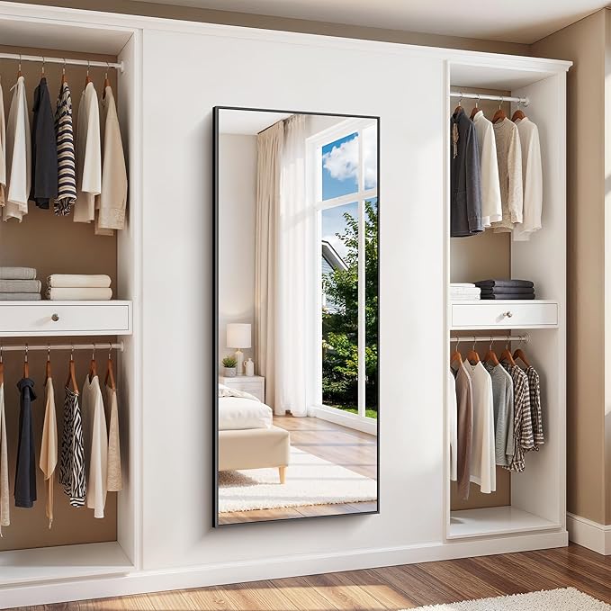 Black Bathroom Mirror for Wall, 24x60 Inch Rectangle with Metal Frame, Modern Vanity for Bathroom Living Room, Entryway Hangs Horizontal or Vertical