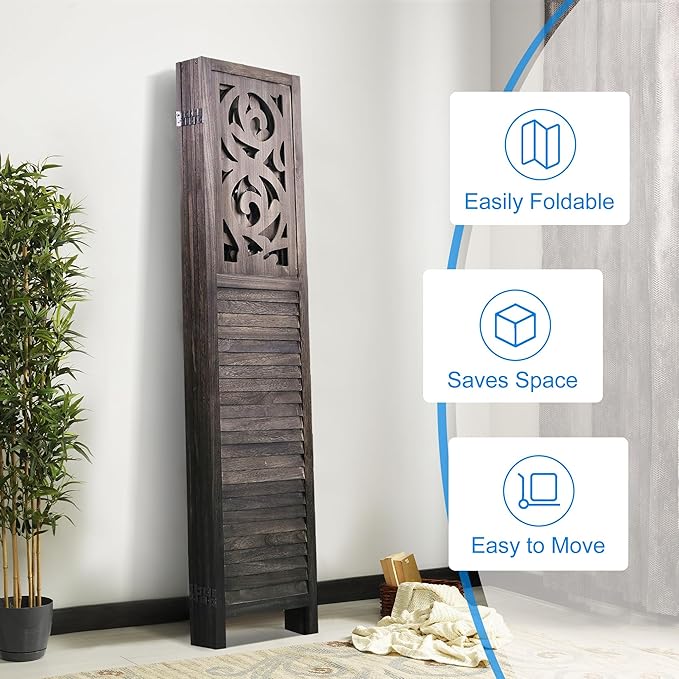 2 PCS Room Dividers 6 Panel Room Divider 5.6FT Wood Carved Room Dividers, Folding Privacy Screens Portable Freestanding Partition Wall Dividers for Bedroom, Office, Rustic Brown