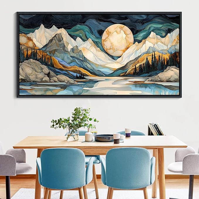 JEAWA Framed Canvas Wall Art - Large Abstract Painting Decor, Textured Mountain Pictures as Gifts for Friends, Modern Art Prints for Bedroom Living Room Bathroom Home Decoration, 29x58 IN