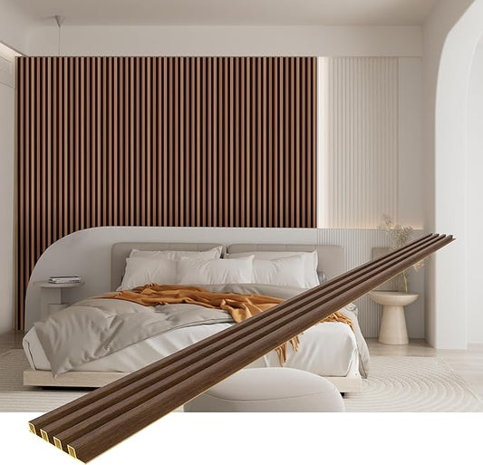 8-Pack WPC Slat Wall Panels - 3D Wall Panels, Water-Proof and Easy Installation, Accent Slat Wall Paneling for Living Room, Office,Walnut, 96 x 6.6 Inch