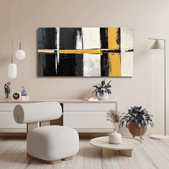 Canvas Wall Art Decor Wall Art Pictures for Living Room Abstract Art Work Black and White Wall Art Decor Modern Black Yellow Abstract Wall Art Prints For Bedroom Office Kitchen Home Wall Decor 20"x40"