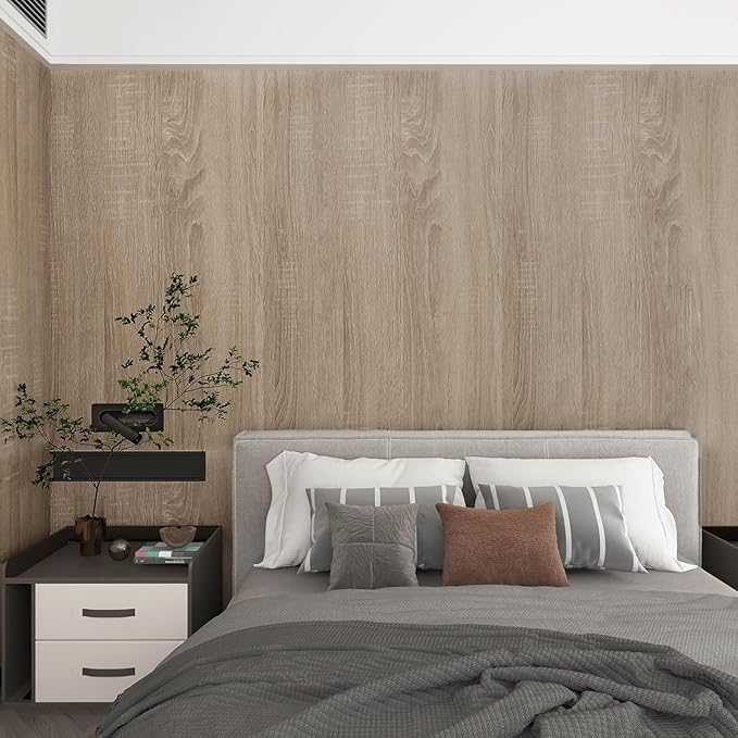 354x24 Inch Light Wood Wallpaper Peel and Stick Oak Wood Grain Contact Paper for Countertops Waterproof Thick Oak Wallpaper for Walls Kitchen Bedroom Cabinets Vinyl Wrap Grey Brown