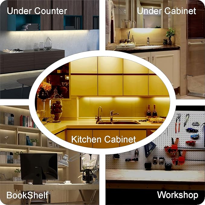 LED Under Cabinet Lighting Touch Under Cabinet Lights Built-in Adjustable Cable & External Cable 3 Panel Under Counter Lights for Kitchen 12W 1350Lm 3000K Warm White Closet Light for Timer