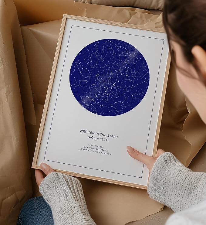 CELESTORY Custom Star Map Framed Night Sky Print Constellation Map Star Chart Gift Wall Art Poster Personalized Star Map for Specific Date Unique Gifts for Him Meaningful Gifts for Her - Twilight Blue