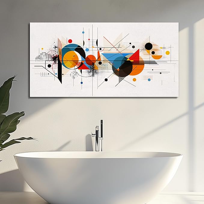 KELIYUAN Framed Wall Art For Living Room Canvas Wall Decor For Bedroom Room Modern Home Decorations Abstract Geometric Color Line Painting Wall Pictures Artwork Bathroom Ready to Hang Mural 20"x40"