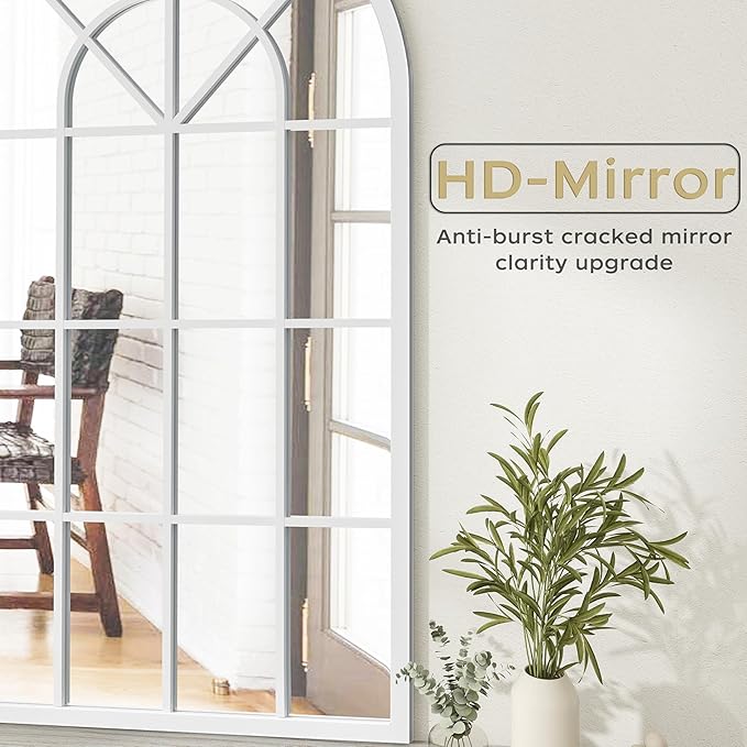 Arch Wall Mirror Mounted Decorative, 31"x42", Arched Window Pane Mirror for Wall-Mounted for Entryway, Bathroom Vanity, Living Room or Bedroom, Iron Frame, White