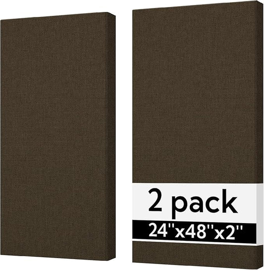 Olanglab Sound Absorbing Acoustic Wall Panels 2 Pack, 2'' 24''x48'' Fiberglass Sound Dampening Panels, Large Fabric Wrapped Sound Proof Panels for Walls (Brown)