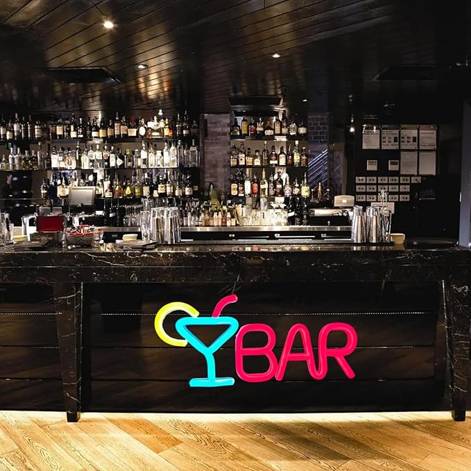 Bar Neon Sign Neon Bar Lights Bar Neon Signs for Home Bar LED Sign Neon Bar Sign Light Up for Home Bar Wall, Bar Lights for Home Bar Living Room Bistro Man Cave Party, 9.8"" x 4.8""