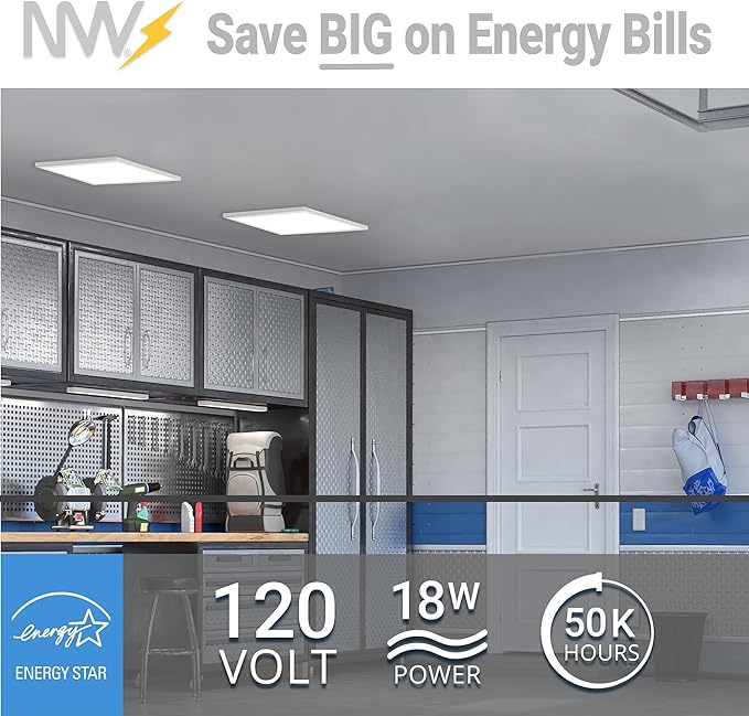 NUWATT 4 Pack, 1x1 Flat Panel LED Square Light, 5CCT 2700K/3000K/3500K/4000K/5000K Selectable, 1500LM 18W, Internal Driver, Dimmable, 120V, CRI90, 12" Inch Square Surface Mount Ceiling Light, 1" Thick