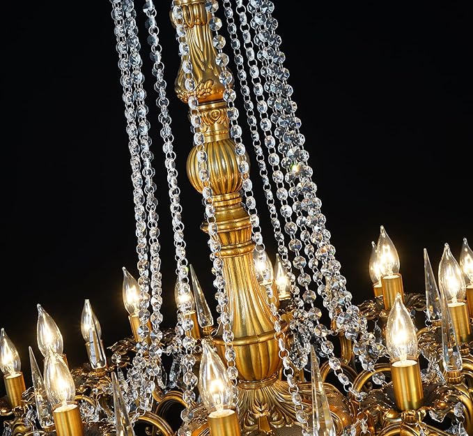 24-Light Antique Gold Crystal Chandelier, Extra Large Luxury Candle Chandelier Lighting Fixture for High Ceiling Foyer, Grand Entryway Living Room, Oversized D39 H64