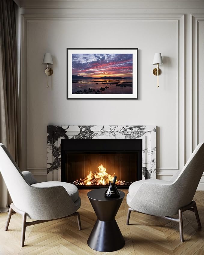 Oriental Beauty: Stunning Feng Shui Landscape Wall Art Prints for Home Decor in 3 Sizes (Serene Sunset Over a Coastal Fishing Village, 24" x 36")