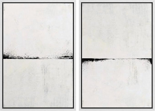 MUDECOR Framed Canvas Print Wall Art Set Black Gray Grunge Paint Stroke Landscape Abstract Shapes Illustrations Modern Art Decorative Bohemian for Living Room, Bedroom, Office - 24"x36"x2 White