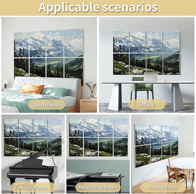Art3d Soundproof Wall Panels 48"x32", 8-Pack Acoustic Wall Art Panels, Sound Absorbing Decorative Wall Panels for Living Room, Bedroom, Kitchen, Studio, Polyester UV Print