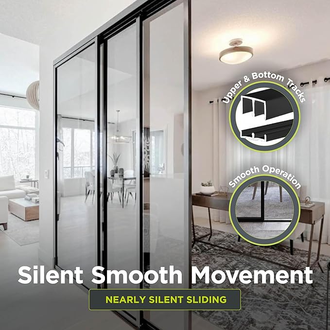 3-Panel Clear Glass Sliding Room Divider - Tempered Glass Wall Separator Screen for Office, Home, Workstation, Cubicle, Desk - Commercial & Residential Partition - 72" W x 80" H, Black Frame