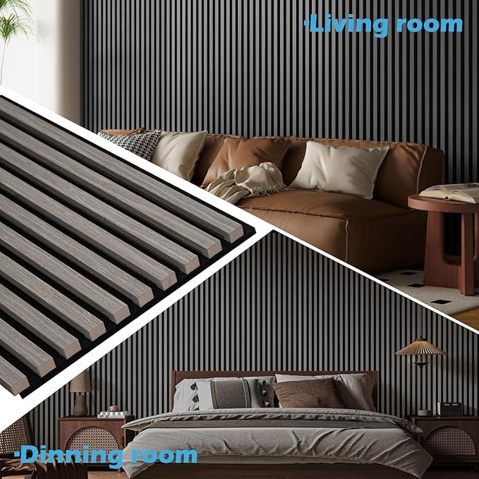 Art3d 2-Pack 108" x 12" Acoustic Wood Panels for Wall, Soundproof Wood Slat Panel for Wall and Ceiling, 3D Fluted Sound Absorbing Paneling for Interior Wall Decor, Living Room, Bedroom - Smoky Oak