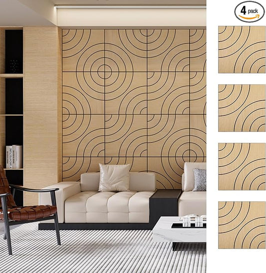4 Packs Acoustic Wall Panels - Self-Adhesive 3D Wood Slat Wall Panel- Peel and Stick Sound Absorbing Panels for Noise Reducing - Feature Wall Decor for Home & Office