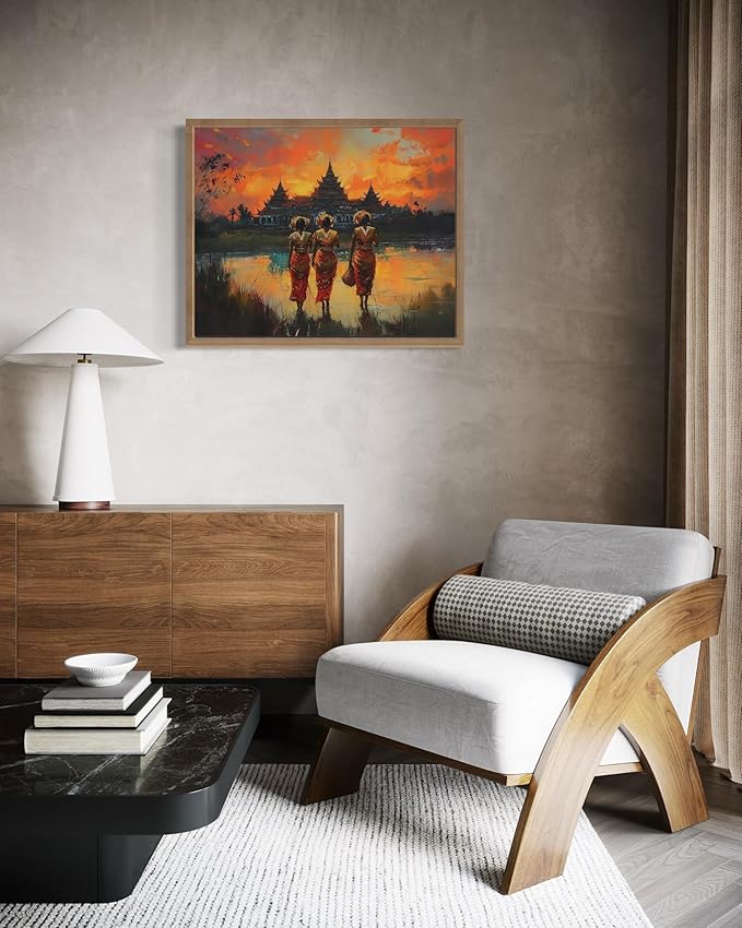 Cambolia Art Print Poster, Asia Oriental Countries Culture Wall Art Asian Paintings for Bedroom Bathroom Living Room Decor 97 (Cambolia, 8 x 10 inches, Wood Frame)