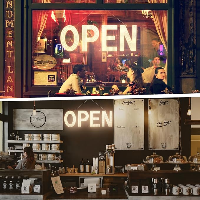 LED Open Sign for Business, 40"x14" Dimmable Brightness Large Electric Light Up Sign, Hanging Installation for Store Restaurant Office Bar Hotel Salon (warm white)