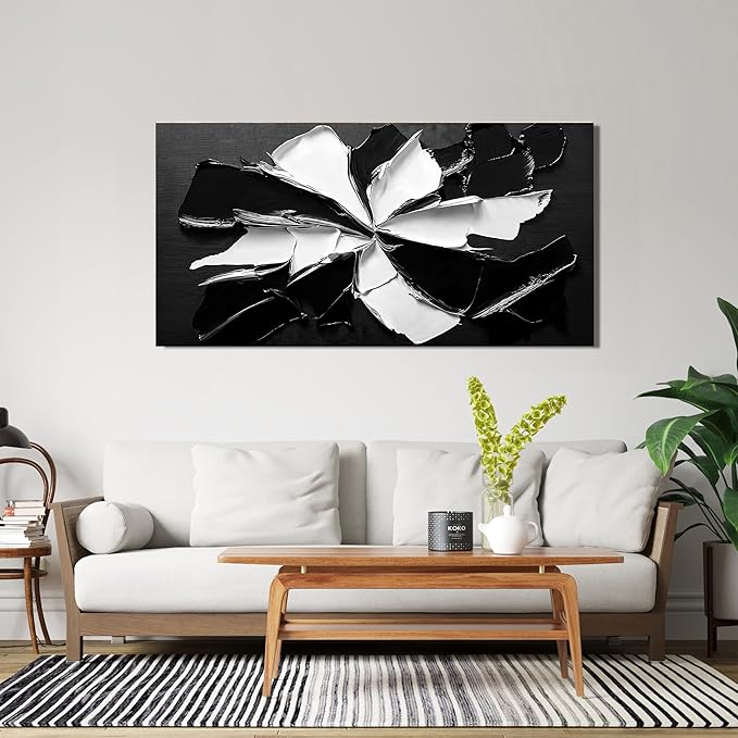 Abstract Wall Art Decoration Modern Wall Art Pictures for Living Room Abstract Canvas Art Wall Decor Minimalist Black and White Wall Art Prints Flowers Artwork for Walls Office Home Decor 20"X40"