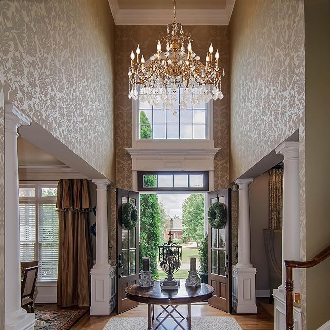 10 Light Classic Traditional Candle-Style Crystal Chandeliers for Dining Room Living Room Bedroom entryway Antique Gold Finish