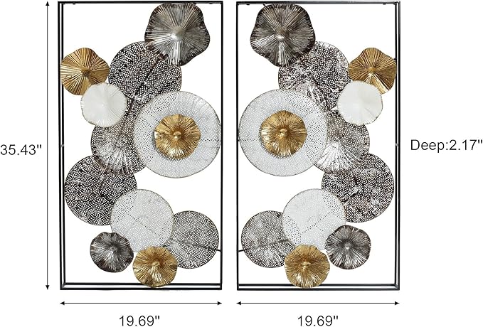 Luxenhome 2 Pieces Metal Wall Art, 35” Abstract Multi-Color Flowers Metal Art Wall Decor, Modern Artwork Accent Living Room, Large Wall Sculptures for Home Decor Living Room, Dining Room, Bedroom Wall Decor