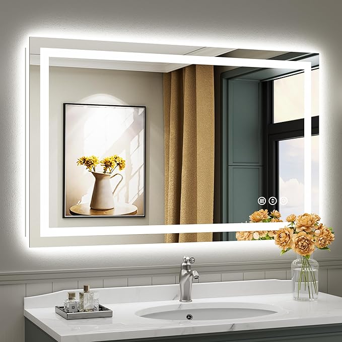 48"x30" LED Bathroom Mirror with Lights, Backlit & Front Lit, Anti-Fog Lighted Bathroom Vanity Mirror for Wall, Memory Function, Dimmable, HD Tempered Glass, Shatter-Proof