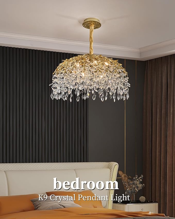 Modern Crystal Chandelier for Dining Room, 31.5" 10-Light Gold Tree Branch Chandeliers, Luxury K9 Crystal Rectangular Chandeliers for Kitchen Island Living Room