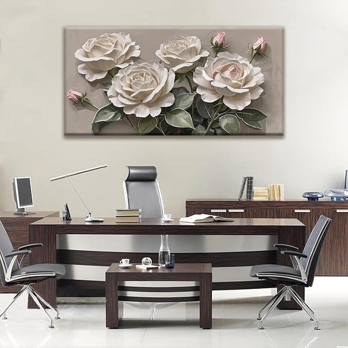 Large Wall Art For Living Room Floral Wall Art Decor Modern Canvas Art Wall Decor 29" X 58" Painting White Flower Wall Art For Bedroom Home Office Home Artwork