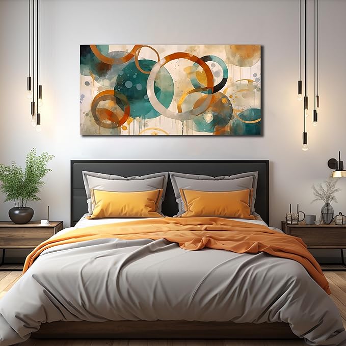 CANEITO Abstract Wall Art for Living Room, Circle Canvas Wall-Decor for Bedroom, Geometric Print Artwork, Size 48 x 24 Inches