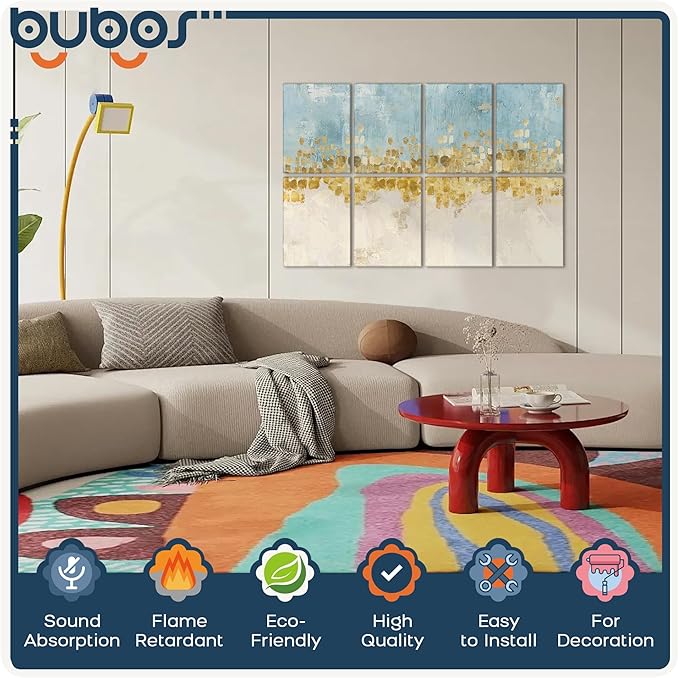 BUBOS 8 Pack Art Acoustic Panels Soundproof Wall Panel,47.2X31.4 Inches Sound Absorbing Panel,Self-Adhesive Decorative Acoustical Wall Panels, Acoustic Treatment for Ceiling Home Office（Dancing Star）