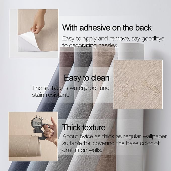 24in X 393in Grasscloth Peel and Stick Fabric Textured Contact Paper for Cabinets, Linen Wallpaper Vintage Matte Frosted Waterproof Flax Luxury Wallpaper for Bedroom Kitchen (Light Brown)