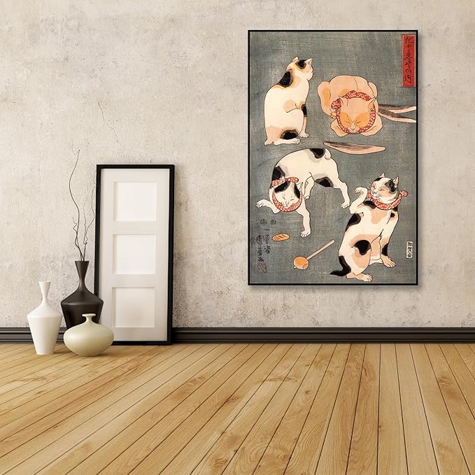 OKRA Utagawa Kuniyoshi Canvas Wall Art Cats in Different Poses Poster Japanese Ukiyo-E Woodcut Art Animal Nature Landscape Poster Japanese Classic Wall Decor Unframed 12×18in/30×45cm
