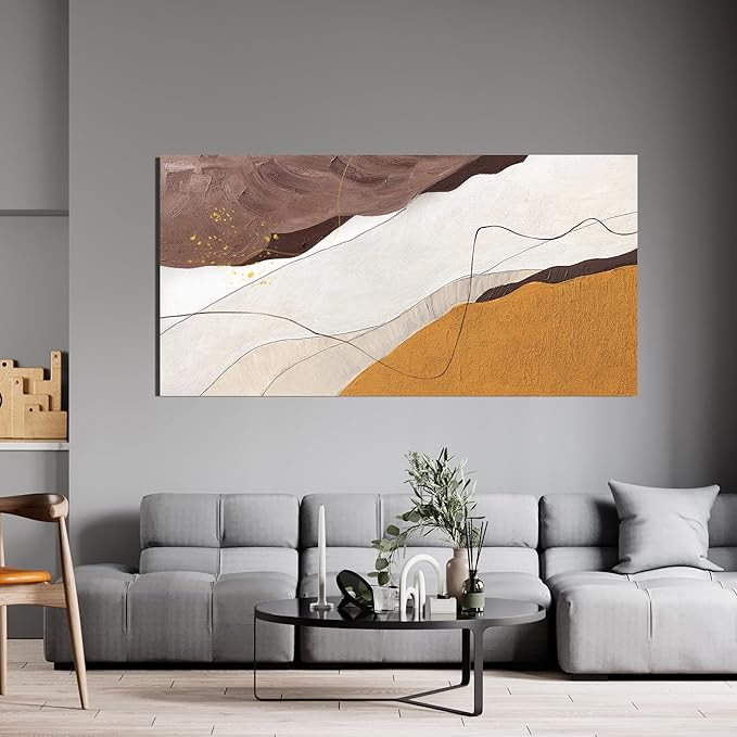 Canvas Wall Art Decor Abstract Canvas Art Wall Decor Large White Wall Art Prints Abstract Modern Minimalist Wall Art Decorations Brown Artwork for Walls Bedroom Office Kitchen Wall Decor 24" X 48"
