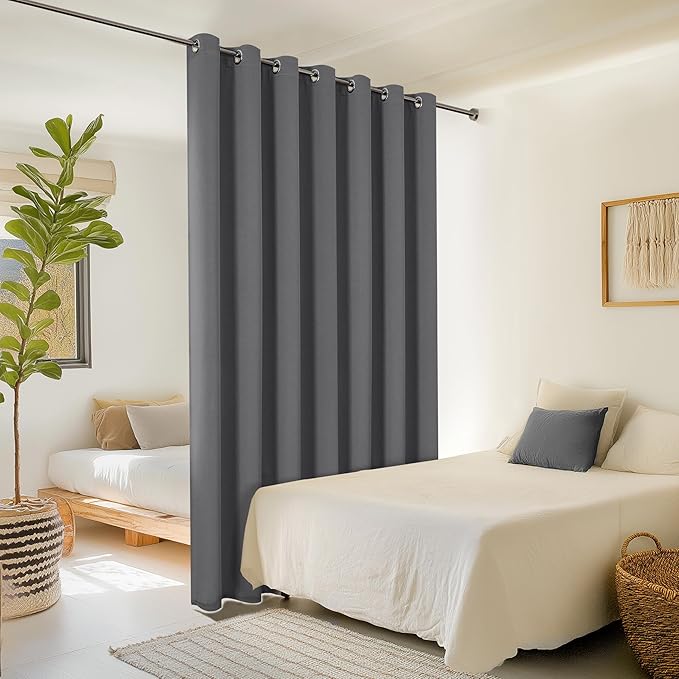 ChrisDowa Room Divider Curtain 84 Inches Long, Wide Blackout Sliding Door Curtain for Bedroom, Room Darkening Privacy Window Drape for Patio Door (1 Panel Set, Grey, 100 x 84 Inch)