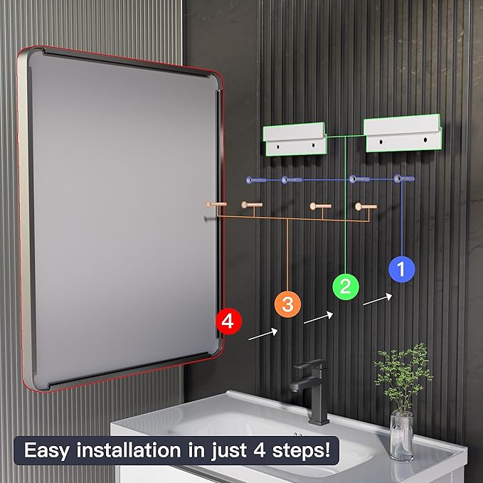 Large Bathroom Mirror for Wall, 72x36 Inch Brushed Silver Framed Bathroom Vanity Mirror for Farmhouse Living Room Bedroom, Anti-Rust, Tempered Glass, Horizontal/Vertical