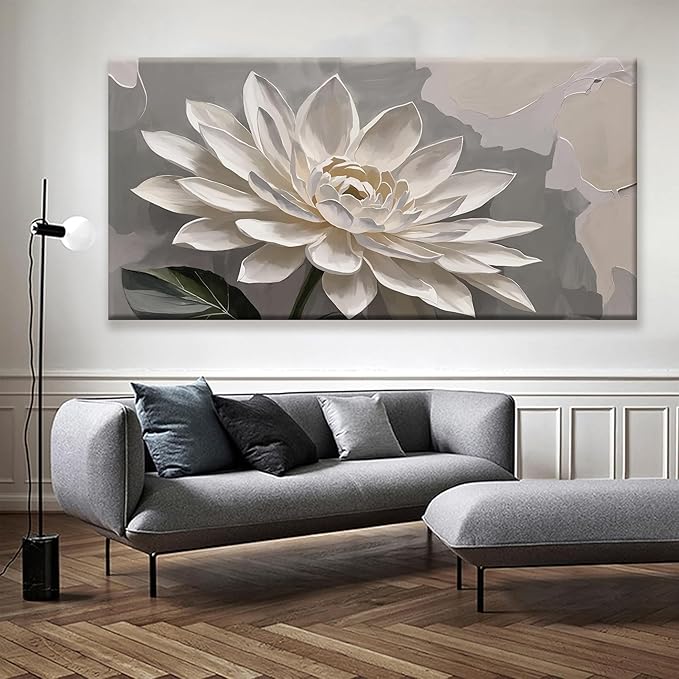 Large Wall Art For Living Room Floral Wall Art Decor Modern Canvas Art Wall Decor 29" X 58" Painting White Flower Wall Art Picture For Bedroom Home Office Home Artwork
