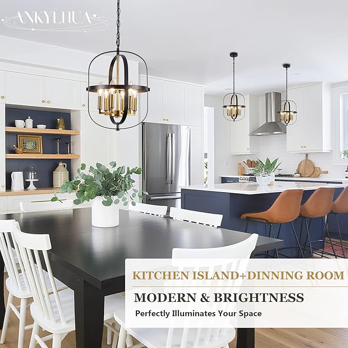 ANKYLHUA Black and Gold Chandelier for Dining Room Light Fixture,6-Light Small Chandelier for Entryway Foyer Lighting Fixtures Adjustable Modern Farmhouse Pendant Lights for Living Room Kitchen