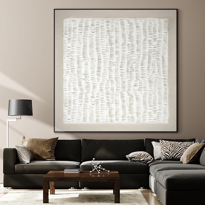 72"x72" XL Framed Wall Art - Neutral Abstract Line Design Art (Frame Assembly Required)