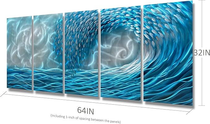 BATRENDY ARTS Modern Sea Wave Metal Wall Art 3D Beach Hanging Scuplture Hand Polished TropicalHome Accent Multi Panel Artwork Ready to Hang
