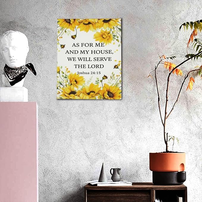 Christian Sunflower Scripture Canvas Wall Art Motivational Flowers Bible Verse Wall Decor Picture Inspirational Bible Quotes Artwork God Psalm Religious Faith Art Painting Print Decoration for Living Room Bedroom Church Framed Gifts 16”X20”
